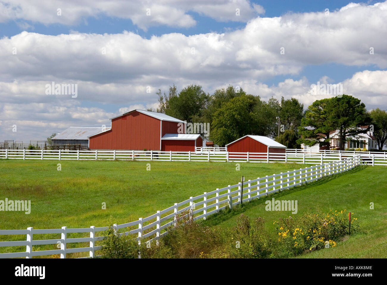 A red barn and farm in Pamona Kansas Stock Photo