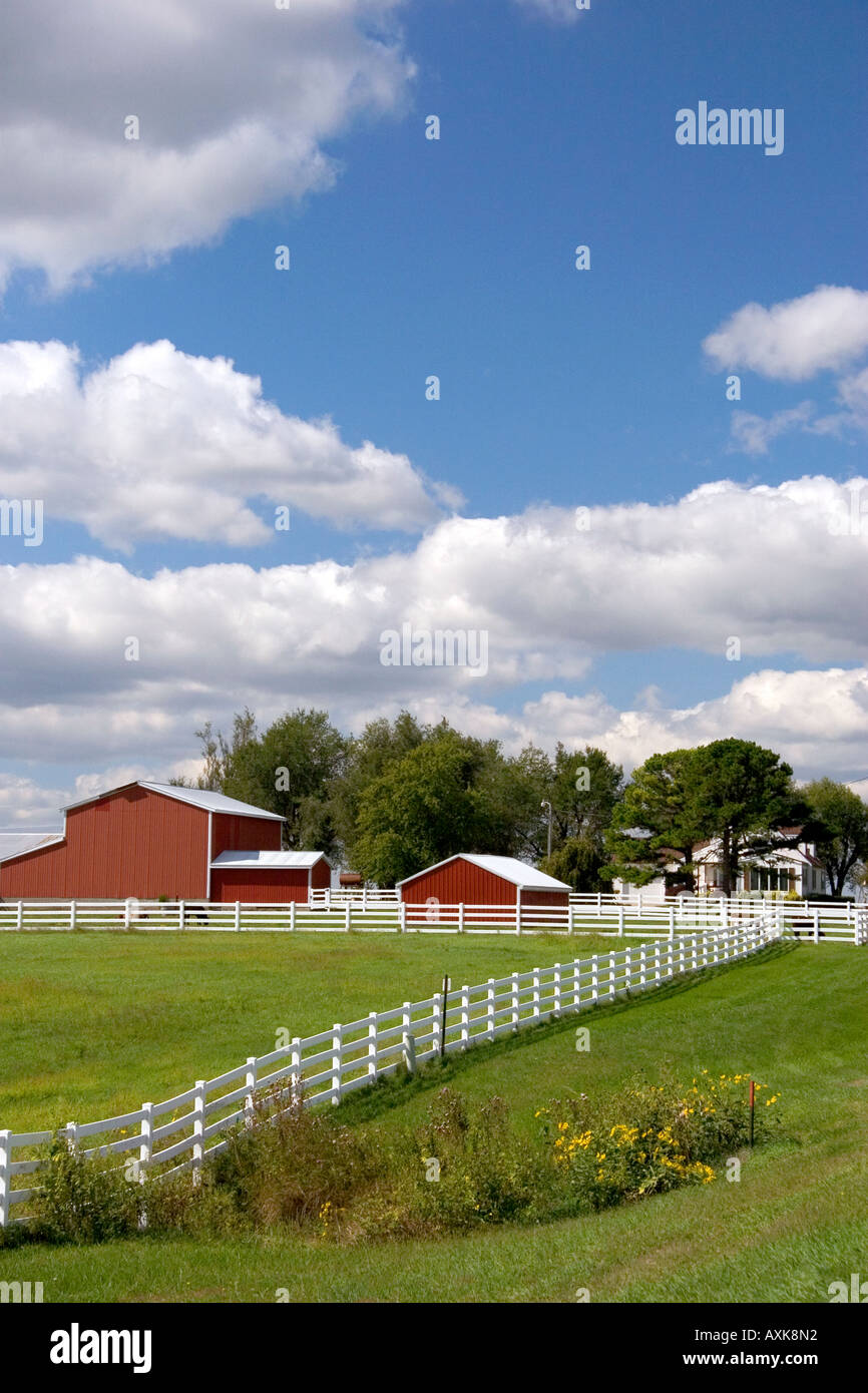 A red barn and farm at Pamona Kansas Stock Photo