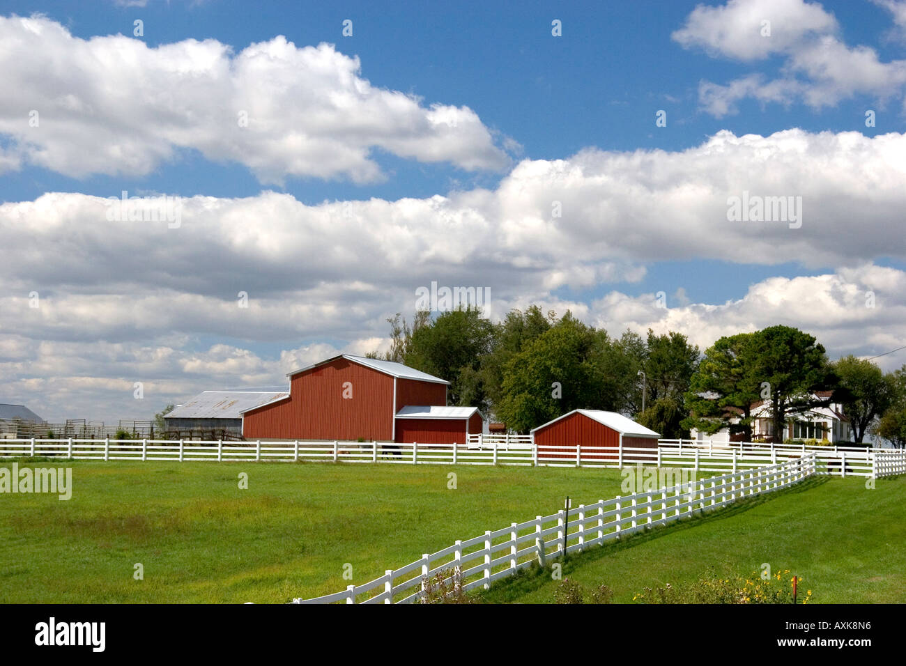 A red barn and farm at Pamona Kansas Stock Photo