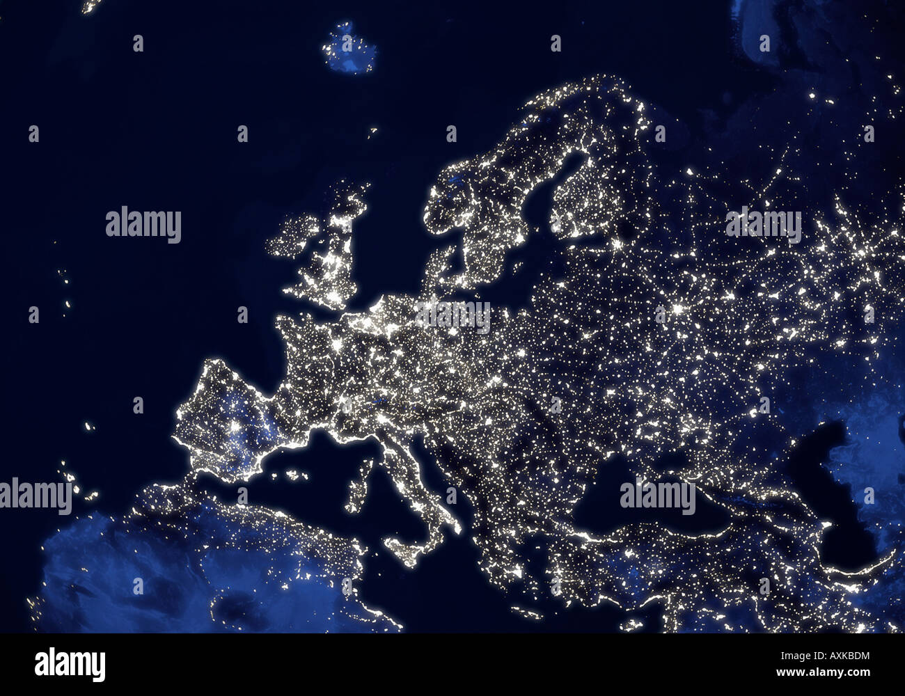 satellite image of planet earth Europe at night Stock Photo