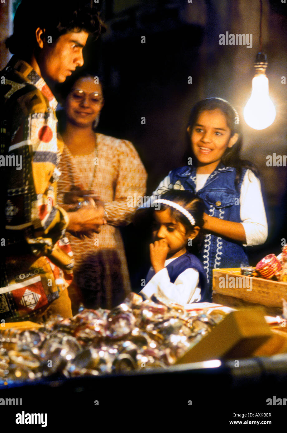 Indian family out in the evening during the festival of Diwali Jaipur Rajasthan India Stock Photo