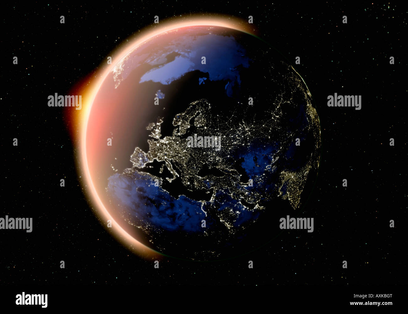 Satellite Image Of Planet Earth Europe At Night Stock Photo Alamy