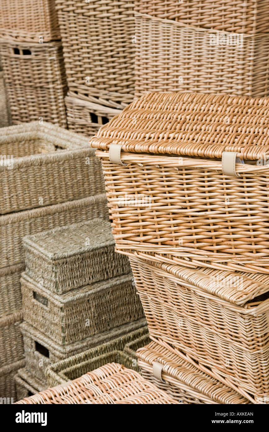 Collection of wicker picnic baskets Stock Photo