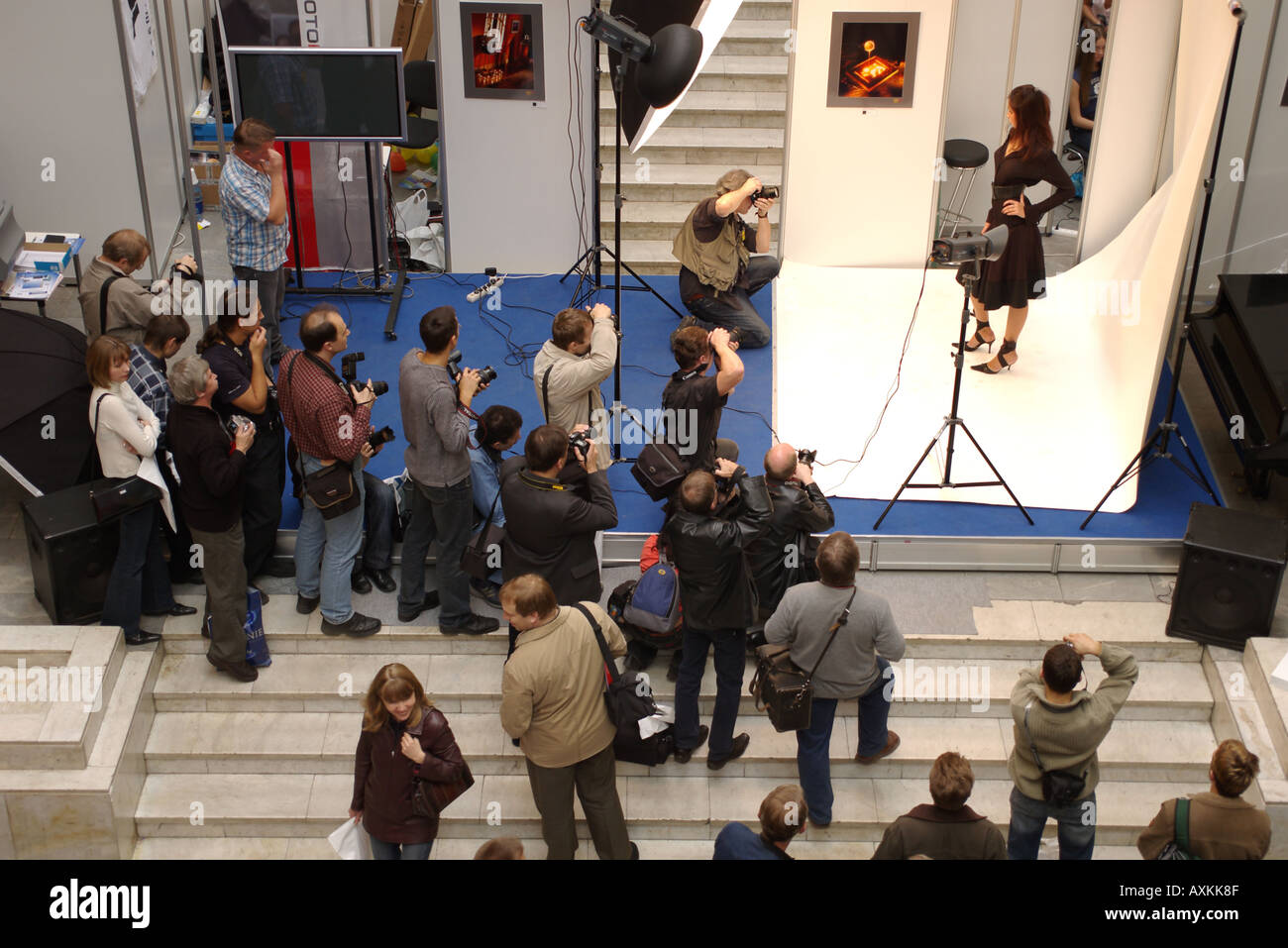 Scene at photo exhibition. Stock Photo