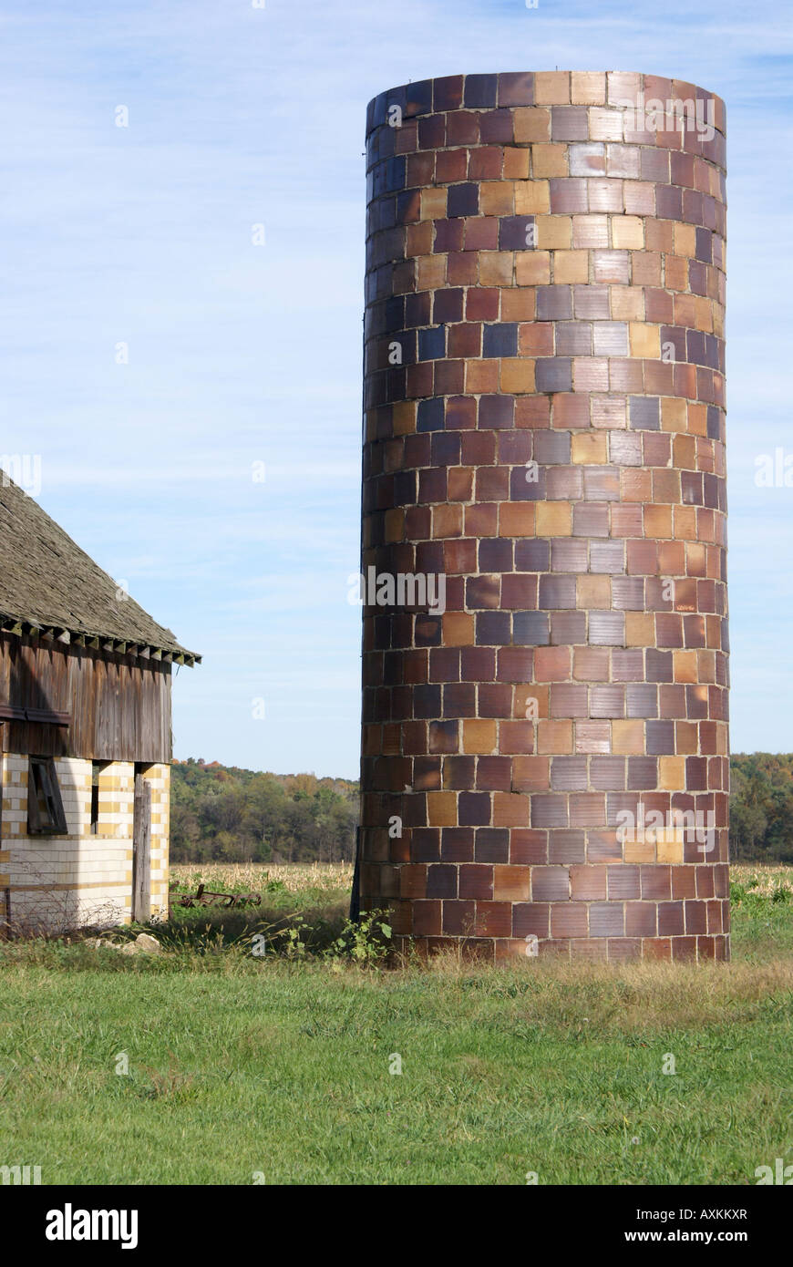 Ceramic Silo [mid west] rural farm silo ceramic tile block barn Stock