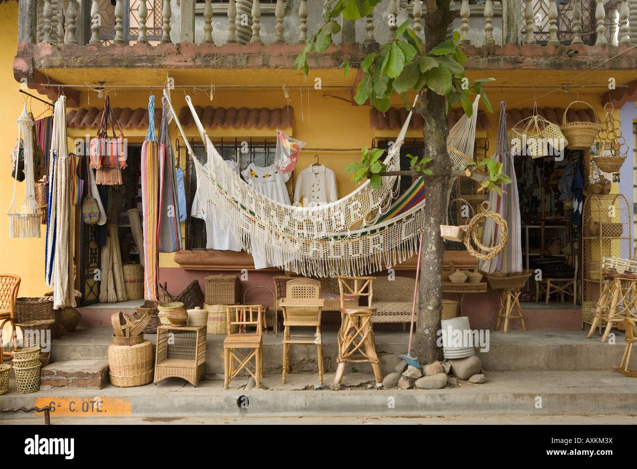 Store selling furniture hammocks and crafts in Nahuizalco El Salvador Stock Photo