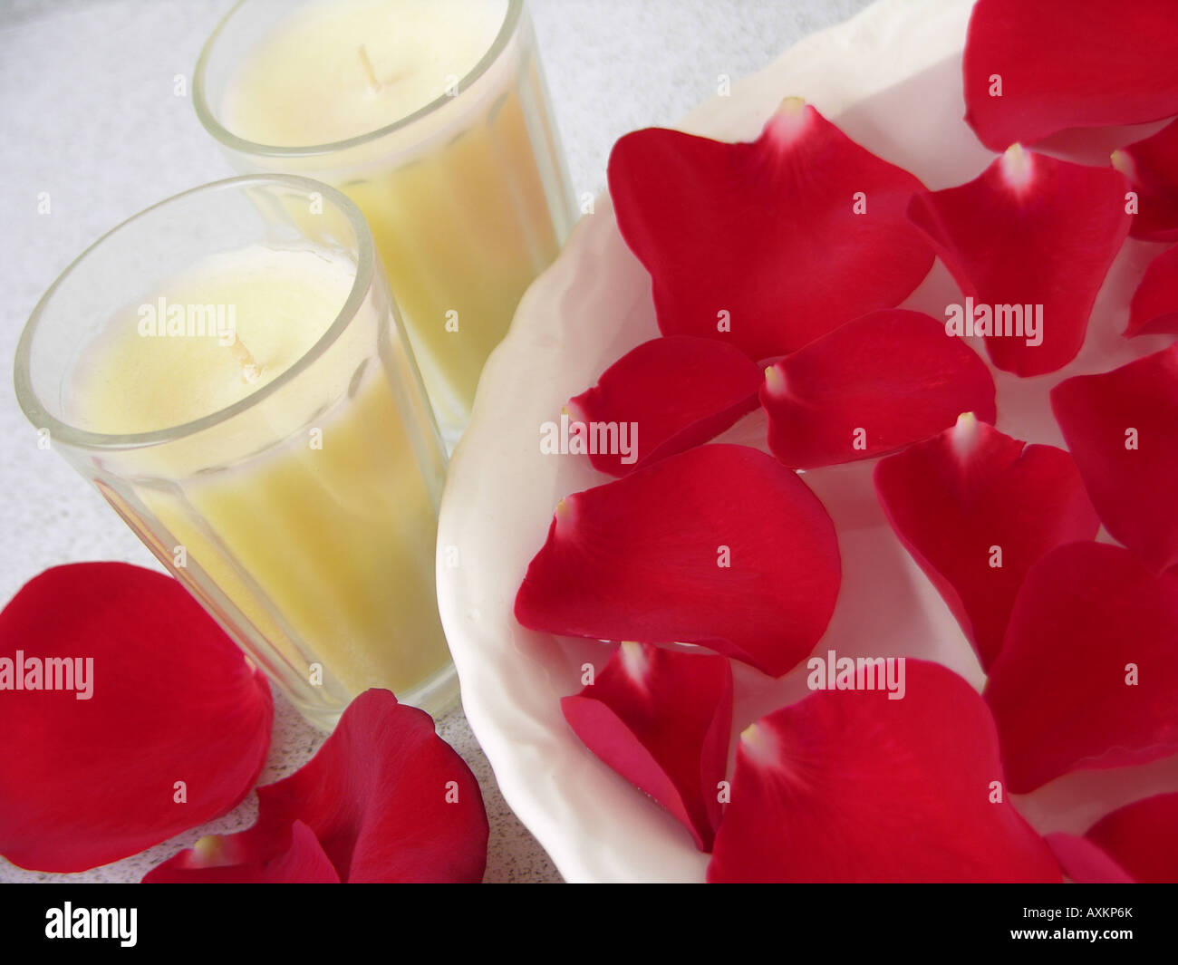 Rose Petals and Candles Stock Photo - Alamy