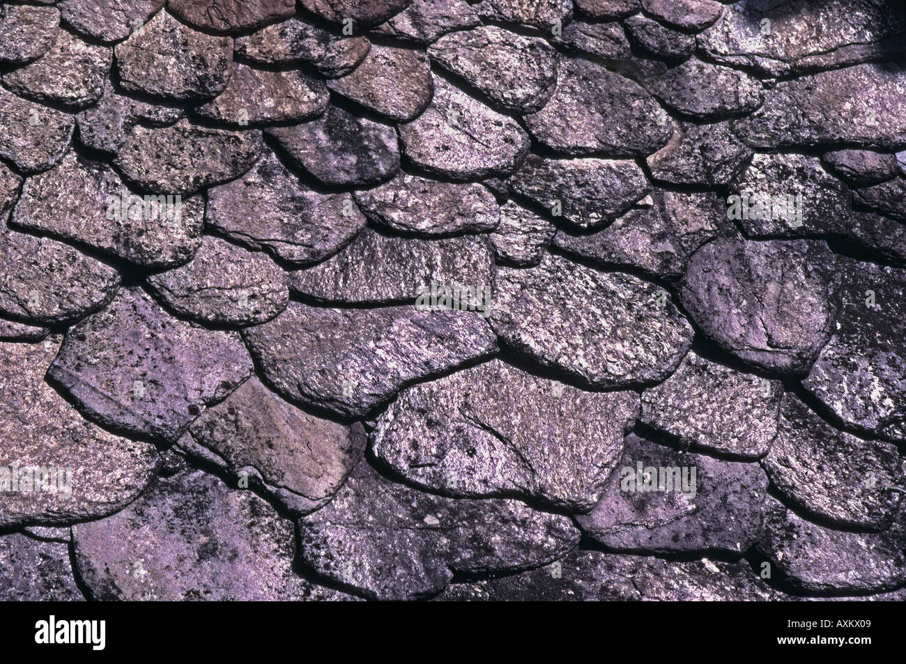 France, Correze, La RocheCanillac, stone roof tiles (lauze Stock Photo