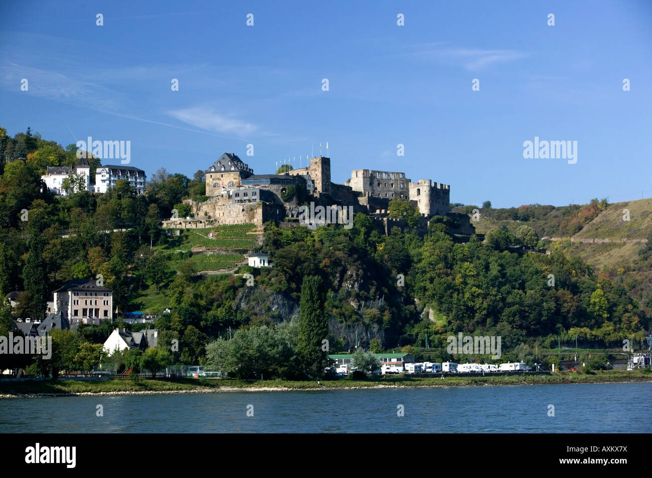 Look at saint Goar and castle Rheinfels over the Rhine romantic middle ...