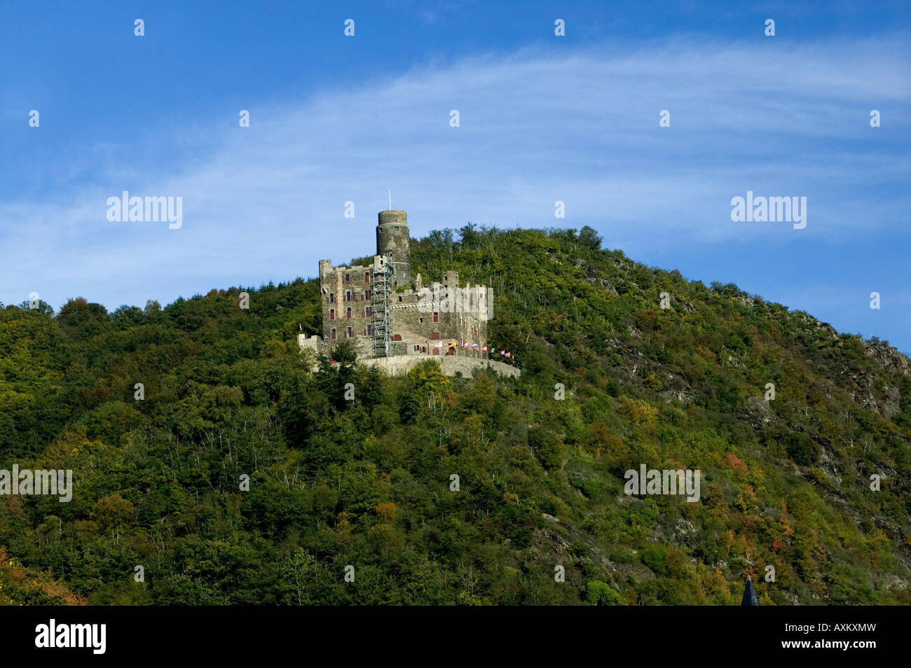 romantic middle Rhine valley world cultural heritage of UNESCO Castle Maus Germnay Stock Photo