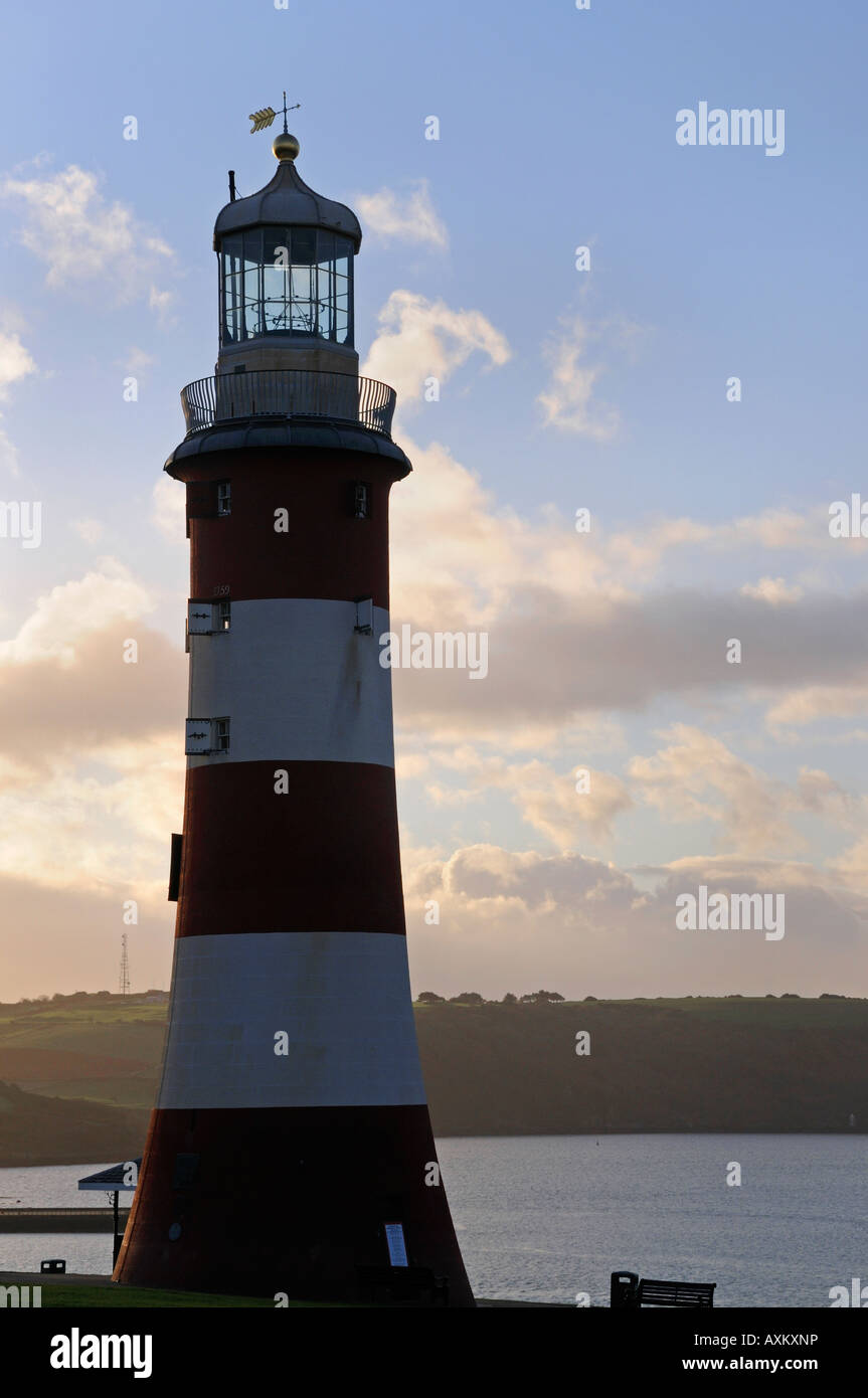 Smeaton's Tower, Plymouth Hoe, overlooking Plymouth Sound. Stock Photo