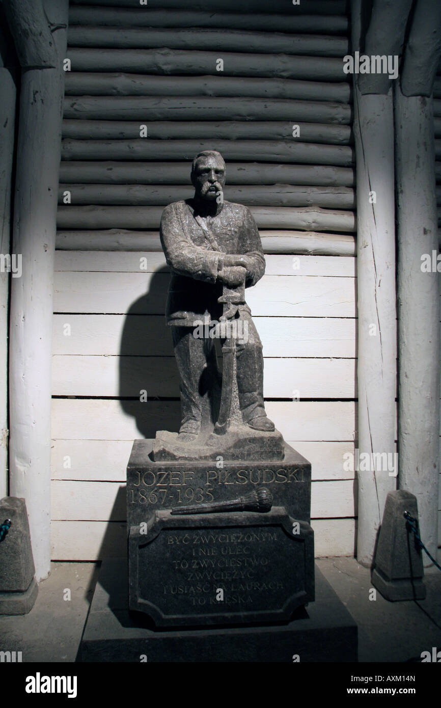 A statue of Józef Piłsudski made from rock salt at the UNESCO protected Wieliczka Salt Mine, Krakow, Poland. ISO 400 Stock Photo
