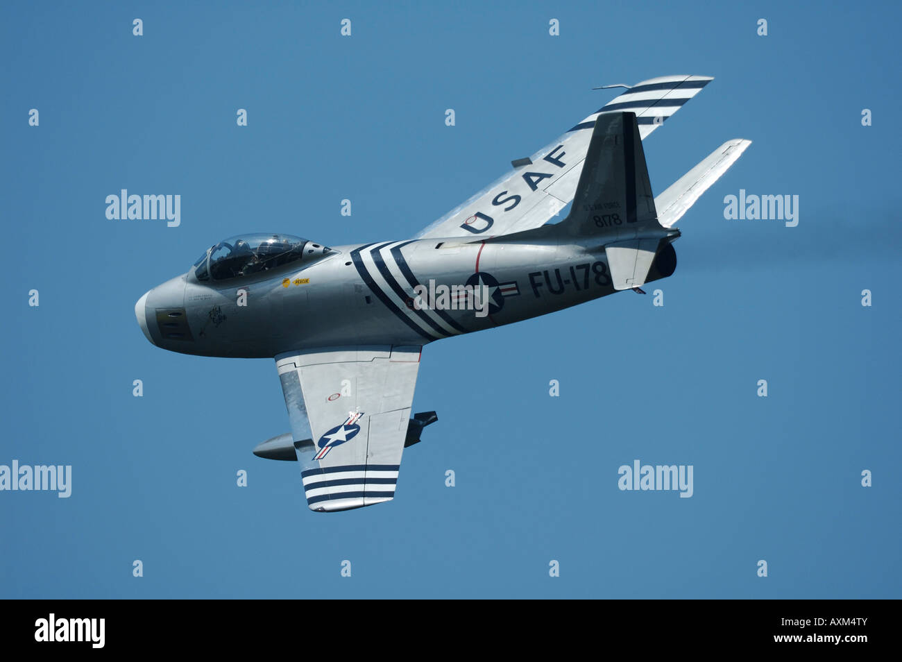 Old jet fighter North American F-86 Sabre used during Korea war, La Ferte Alais air show, France Stock Photo