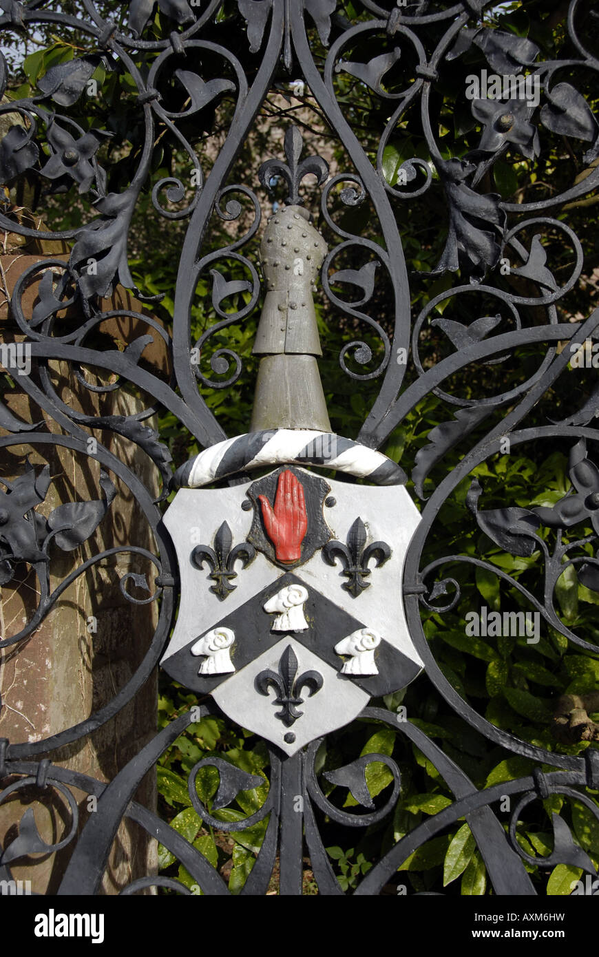 Coat-of-Arms on gate of Muncaster Castle, Lake District in Cumbria, England Stock Photo