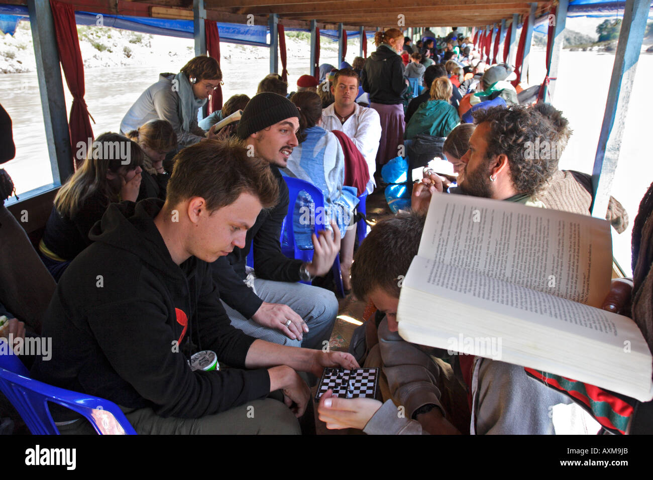 Slow boat from Thailand to Luang Prabang, Laos Stock Photo