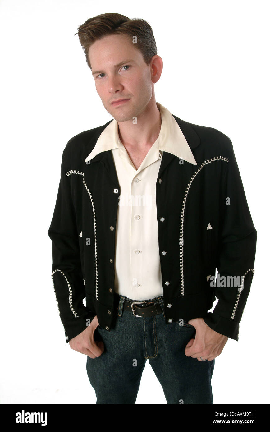 Rockabilly man wearing a vintage western shirt and jacket Stock Photo -  Alamy