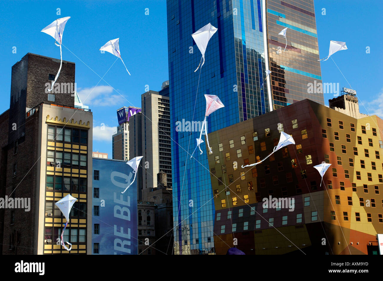 Kite flying on the rooftop of the Port Authority Bus Terminal in