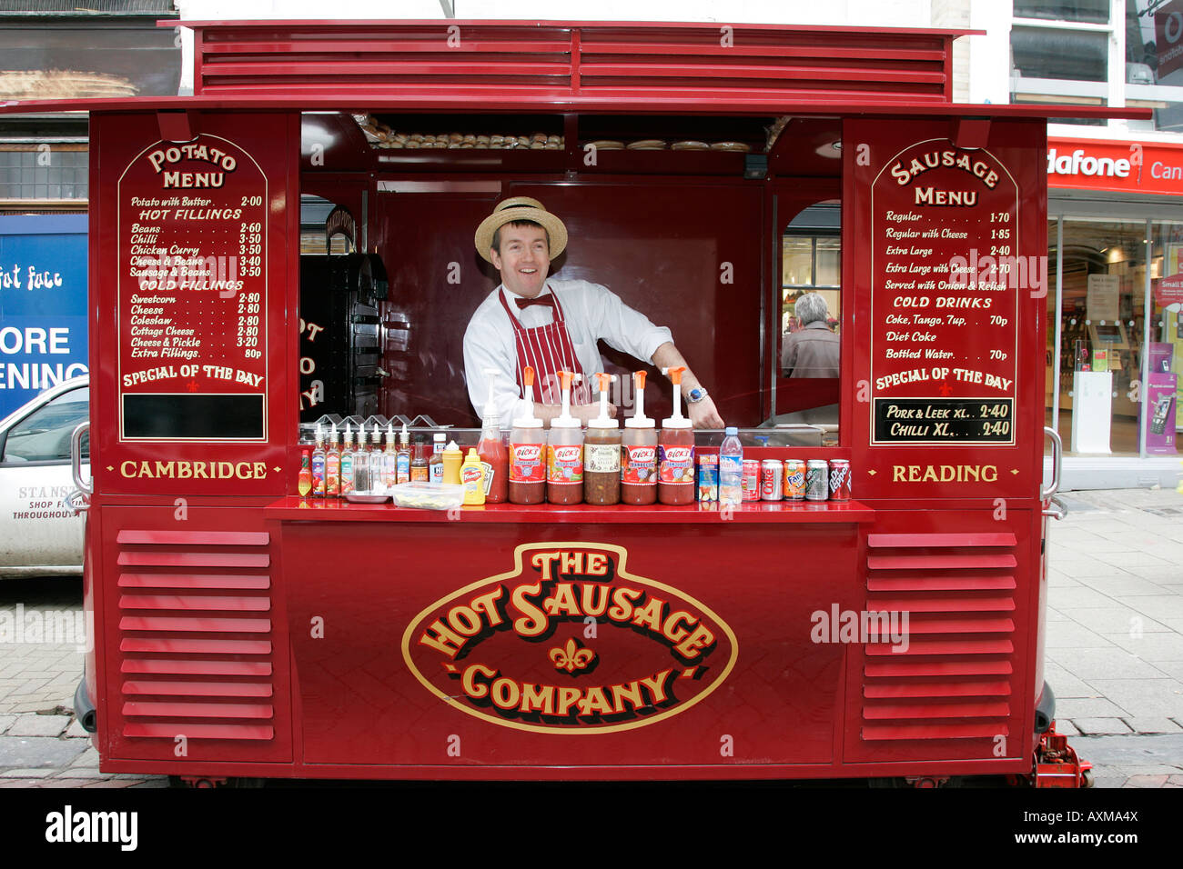 Hot sausage vendor traditional mobile stall keeper retail square