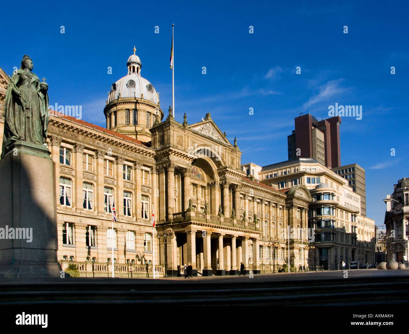 Birmingham City Hall and statue of Queen Victoria in the winter morning sunshine, West Midlands, England, UK Stock Photo