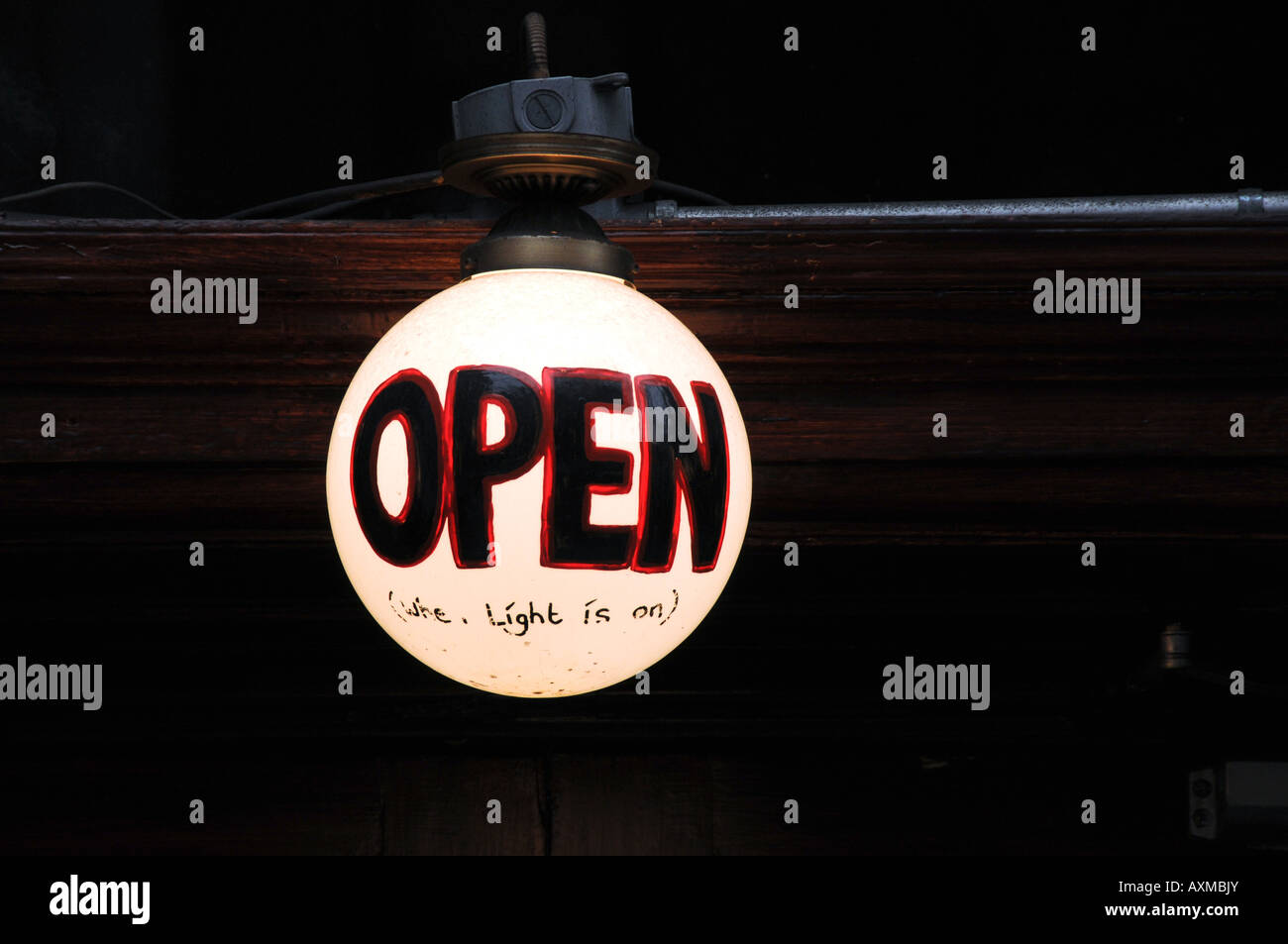 Lighting globe mounted ouside a bar Stock Photo