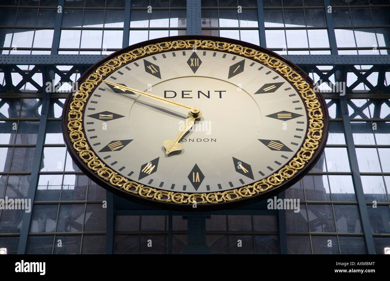 Platform clocks at International rail railway station. London UK Stock