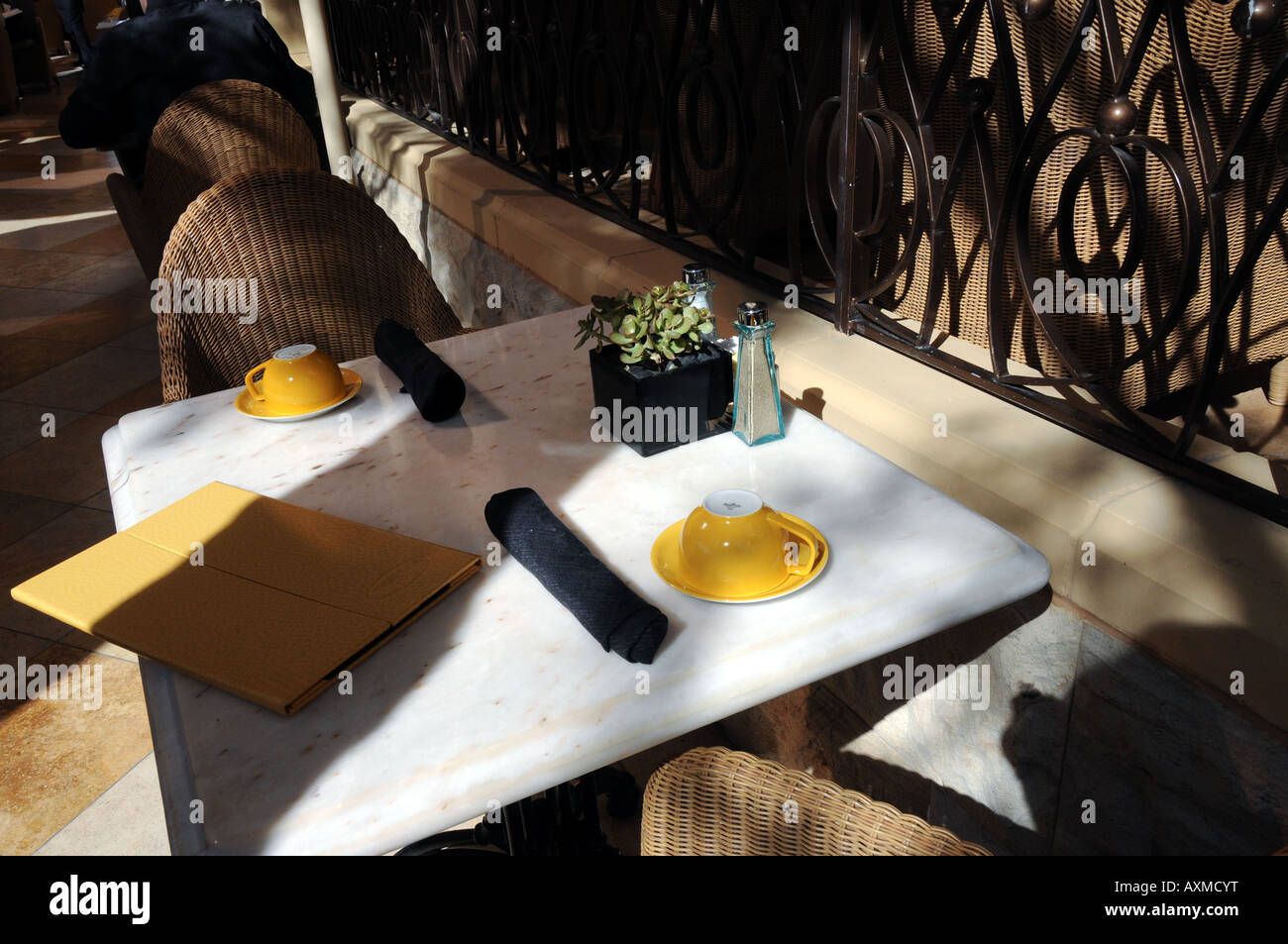 Outdoor table set for two Stock Photo