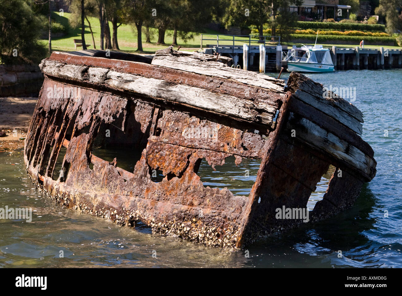 The wreck of a Maritime Services Board Hopper Barge Stock Photo