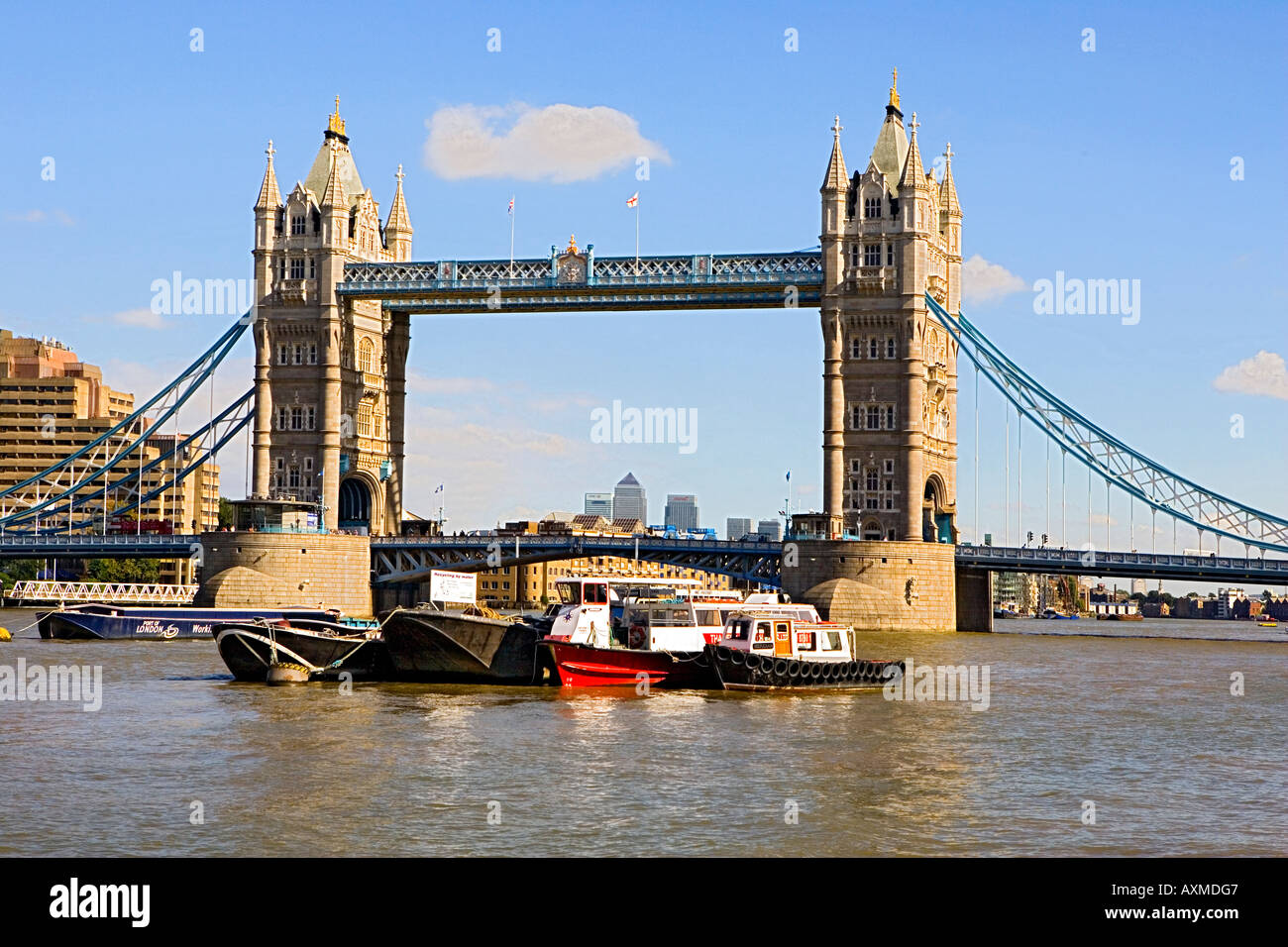 "Tower Bridge" framing the taller buildings of "the City" London's
