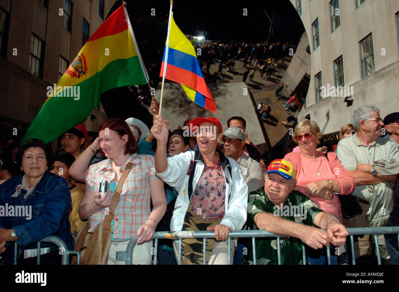 NYC annual Hispanic Day Parade Spectators wave the flags of Mexico L