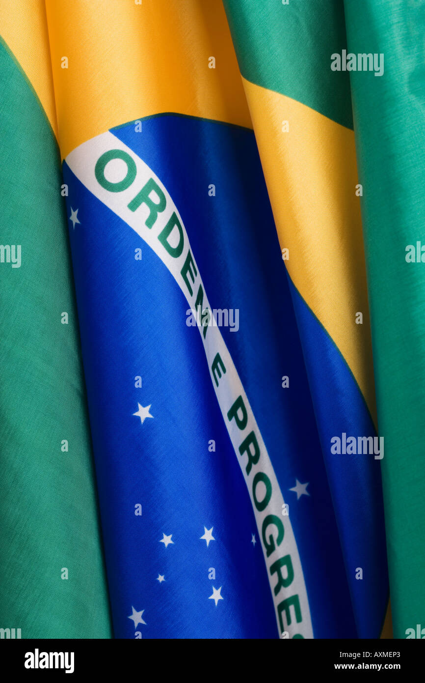 Close up of flag of Brazil Stock Photo