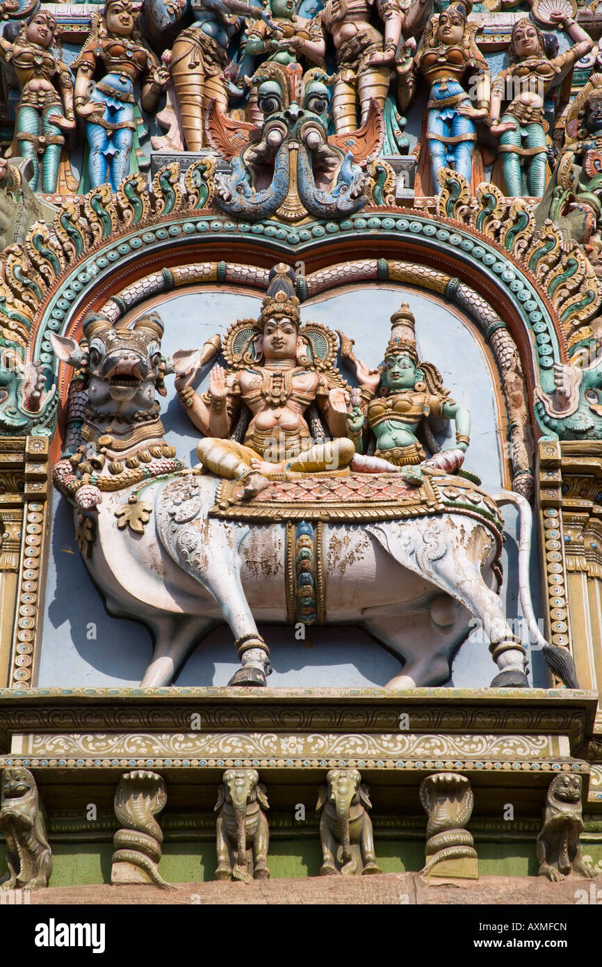 Carved Hindu deities and animal figure, Meenakshi Temple, Madurai