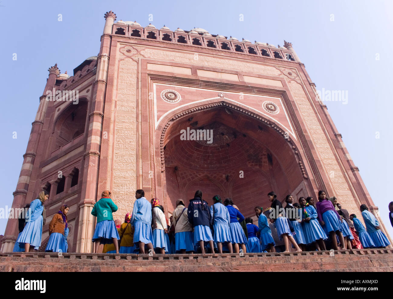 School girls in front of main entrance of Salim chisti dargah. Stock Photo