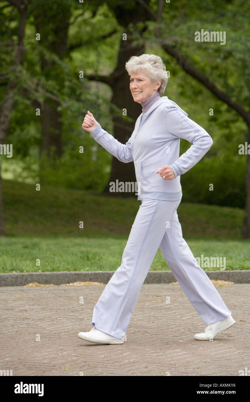 old woman power walking