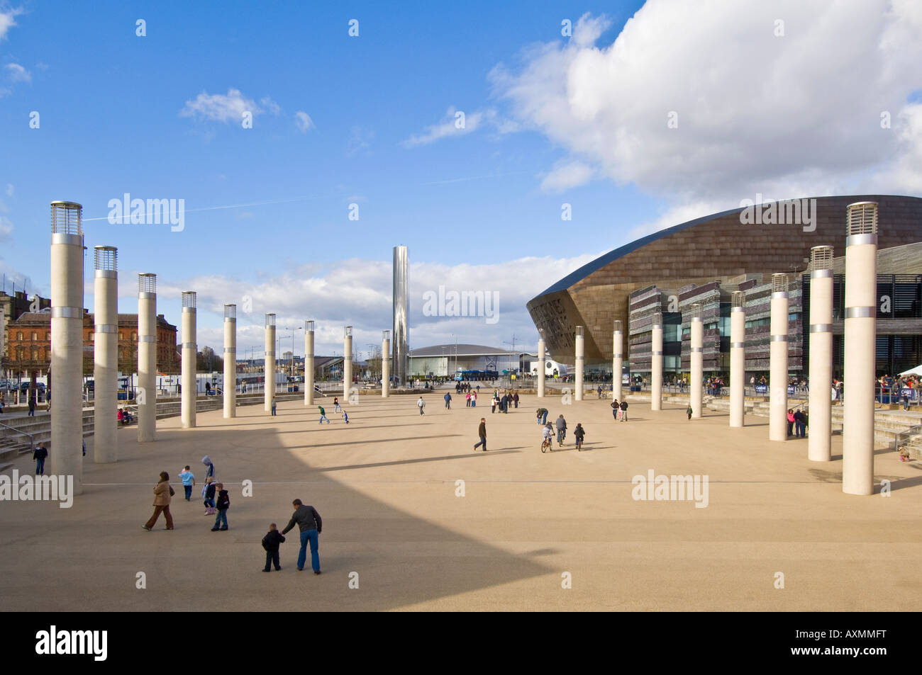 The Wales Millennium Centre and Roald Dahl Plass at the regenerated Cardiff Bay area. Stock Photo