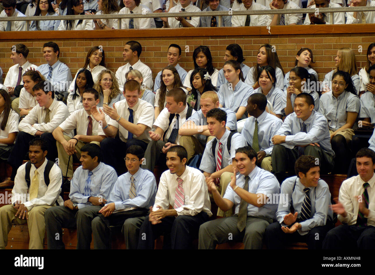 High School students from parochial school at assembly Stock Photo