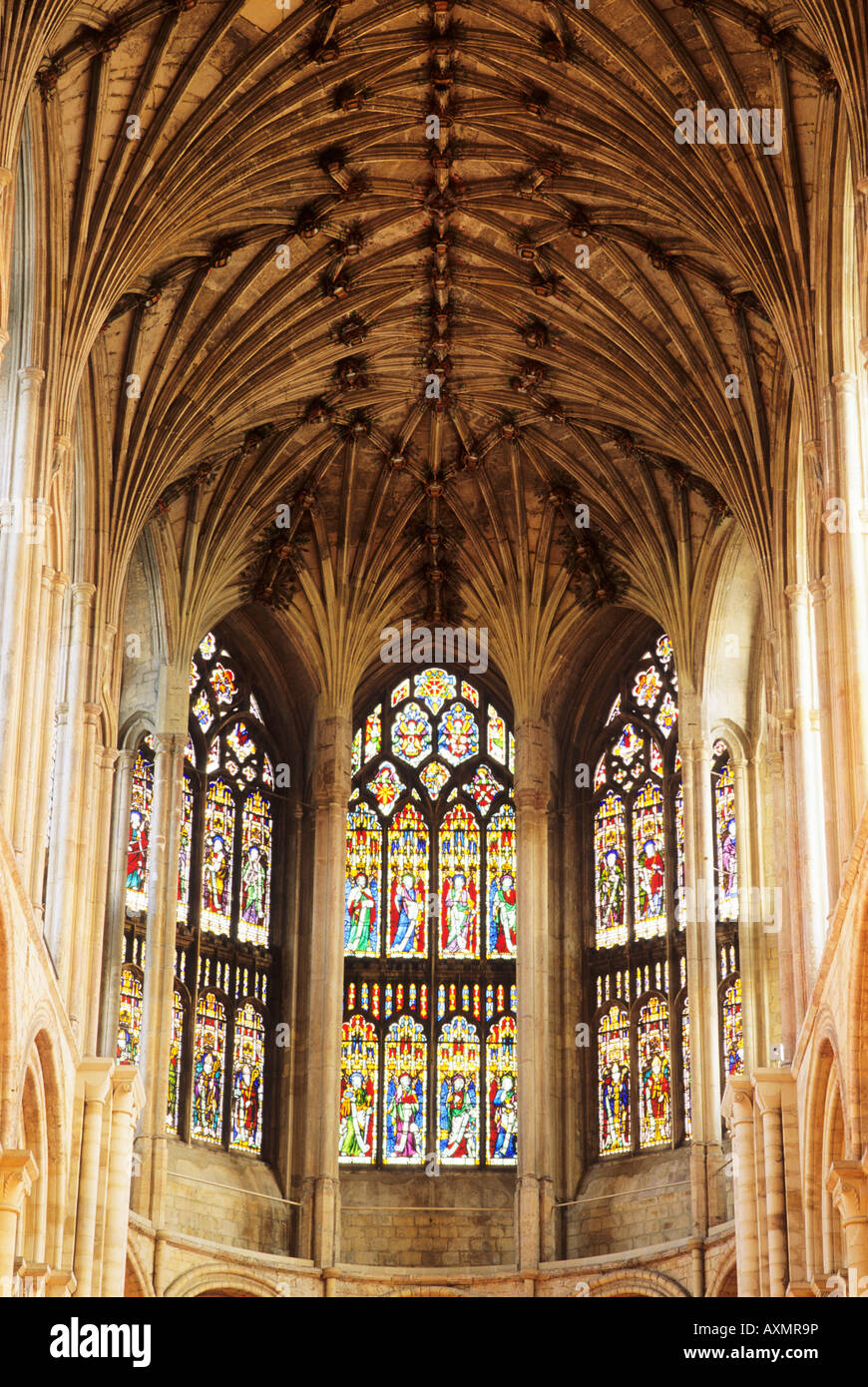 Norwich Cathedral Choir East End Stained Glass East Windows Norfolk East Anglia England UK travel tourism history historical Stock Photo