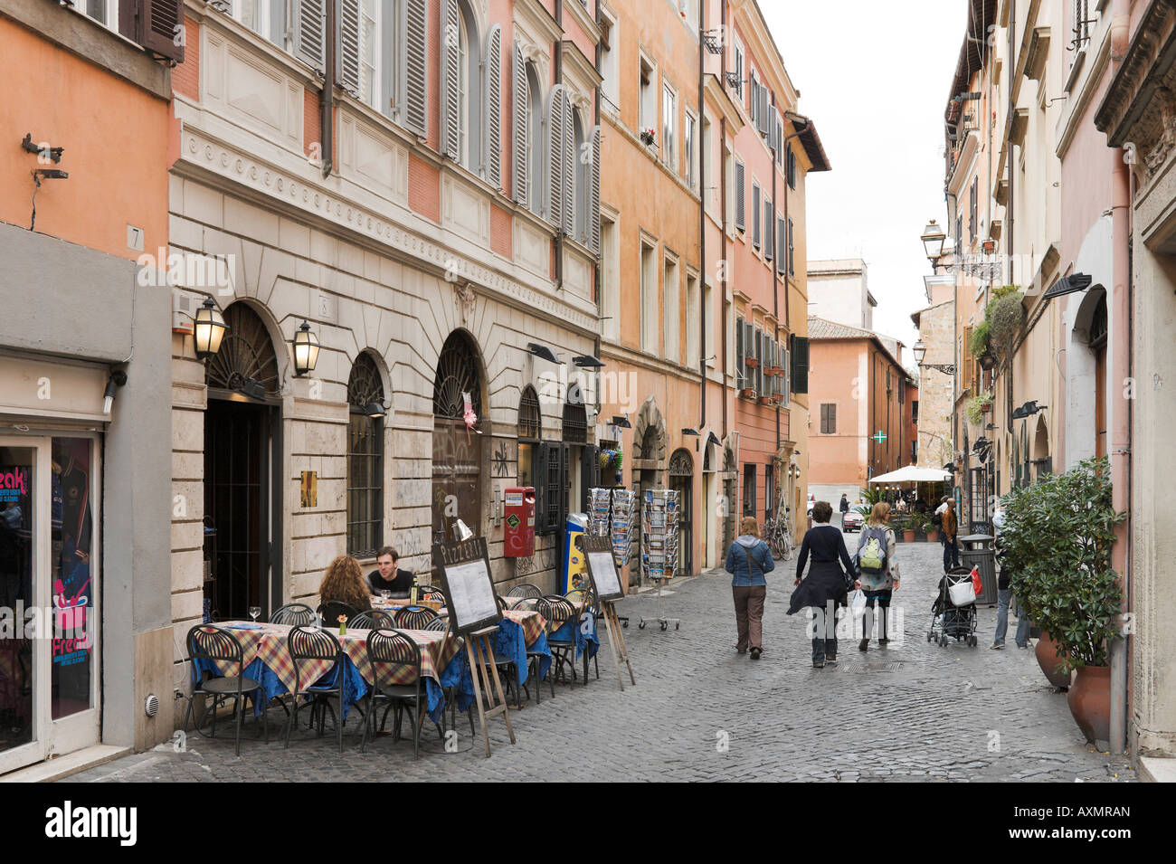 Typical street in the Trastevere District, Rome, Italy Stock Photo