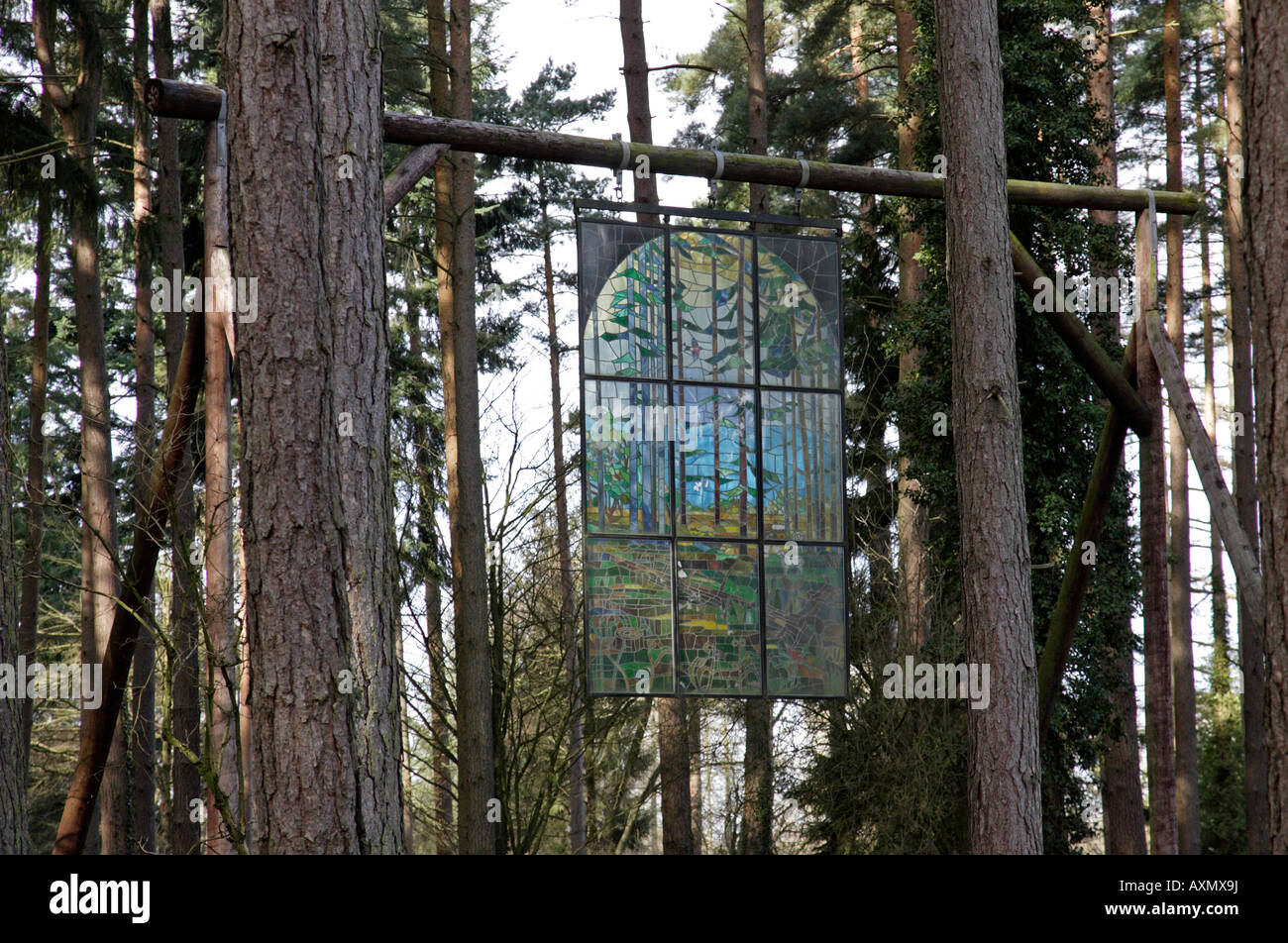 Stained Glass Window on the Sculpture trail Forest of Dean Stock Photo