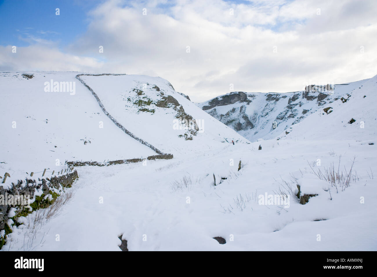 A view of Winnats Pass near Castleton under a covering Snow in the Peak