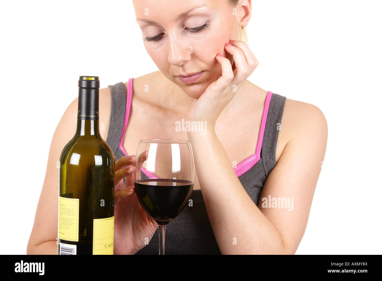 Young Woman with Red Wine Model Released Stock Photo - Alamy