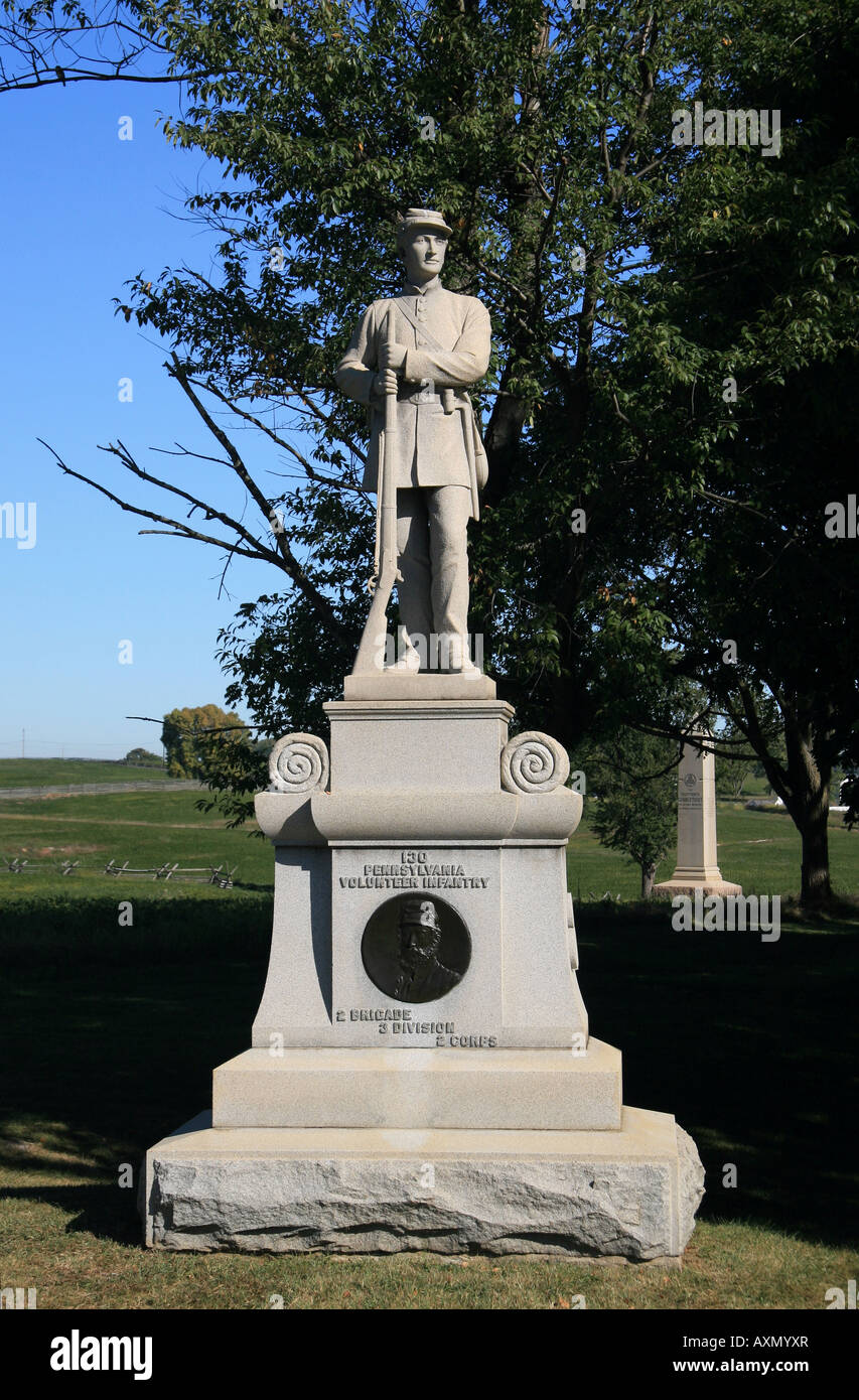 The 130th Pennsylvania Volunteer Infantry Monument, Sunken Road (Bloody Lane), Antietam National Battlefield Park, Maryland. Stock Photo