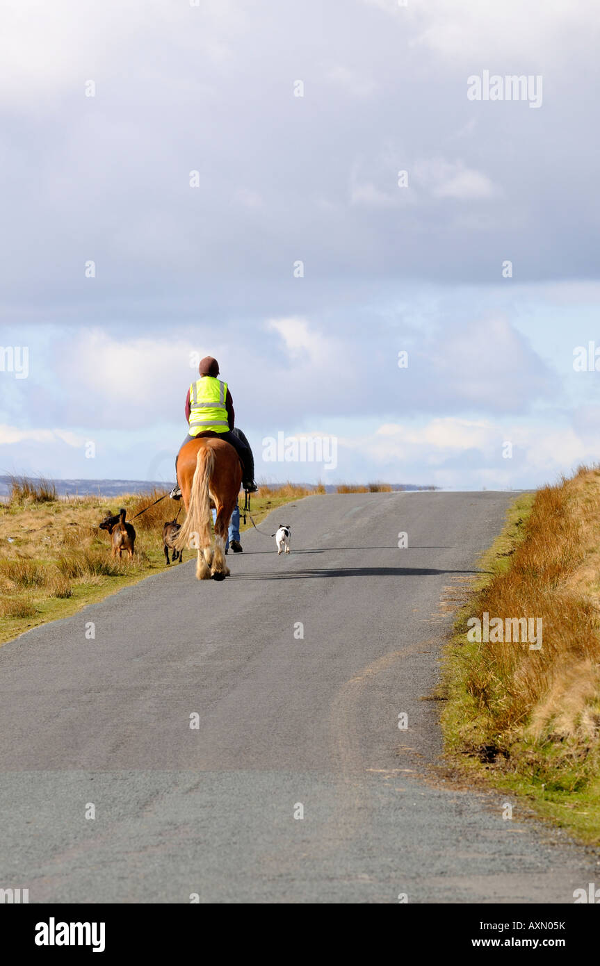 One person horse riding on a lane in the Yorkshire Dale National Park