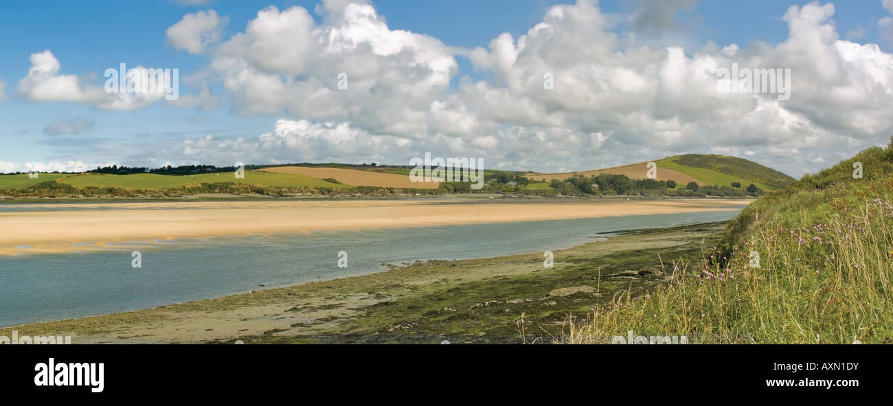 view from the camel trail cycleway and footpath along disused railway line the estuary of the river camel padstow and rock Stock Photo
