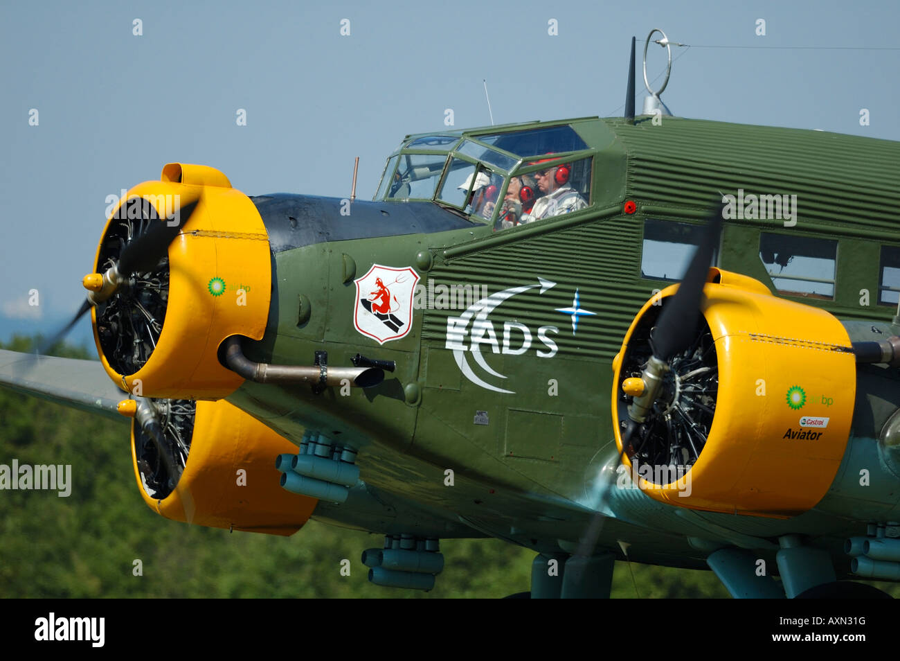 Old German cargo and transport plane Junkers Ju-52, french vintage air show at La Ferte Alais, France Stock Photo