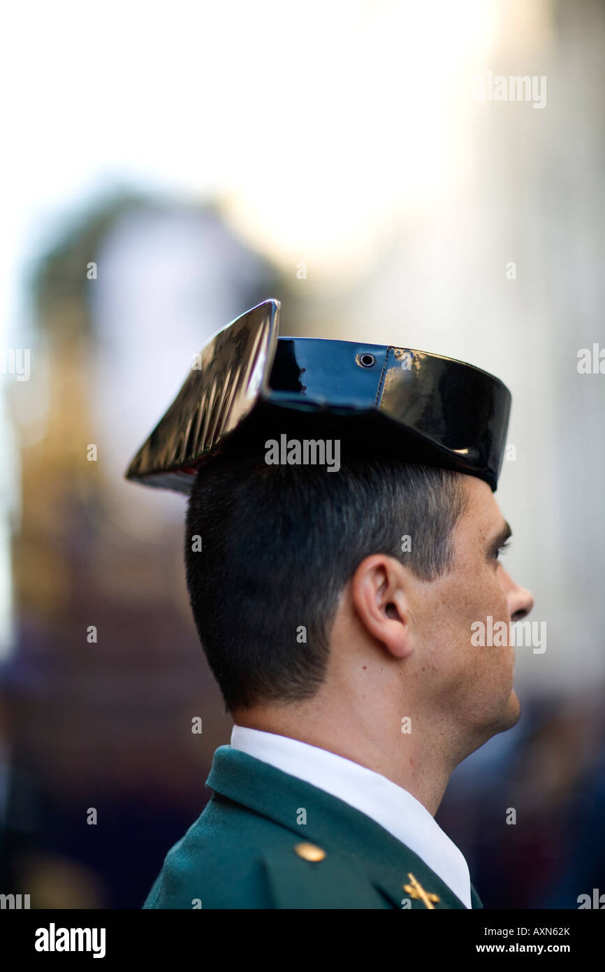Civil Guard escorting a procession, Holy Week 2008, Seville, Spain Stock Photo
