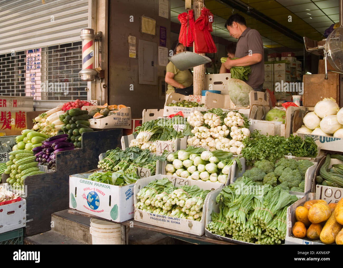 A store selling fresh fruit and vegetables in the Chinatown area of New