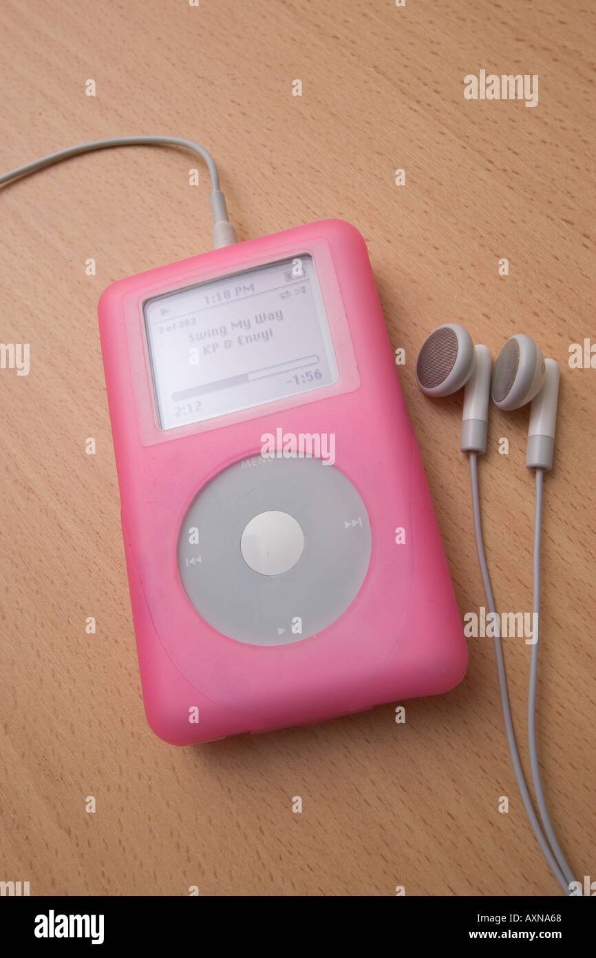 Apple Ipod Mp3 Player With Pink Skin Case Stock Photo Alamy