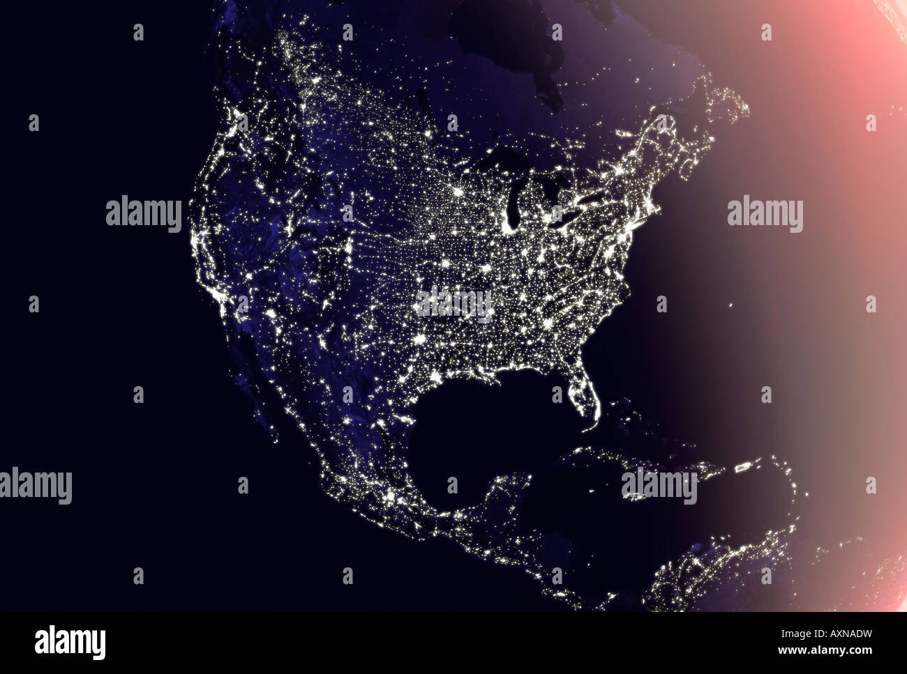 satellite image of planet earth North America at night Stock Photo - Alamy