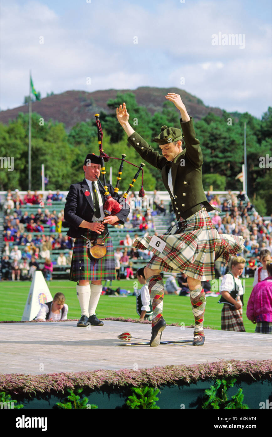 Highland games. Mens Scottish dancing contest at the annual Braemar Gathering near Balmoral in Grampian region of Scotland Stock Photo