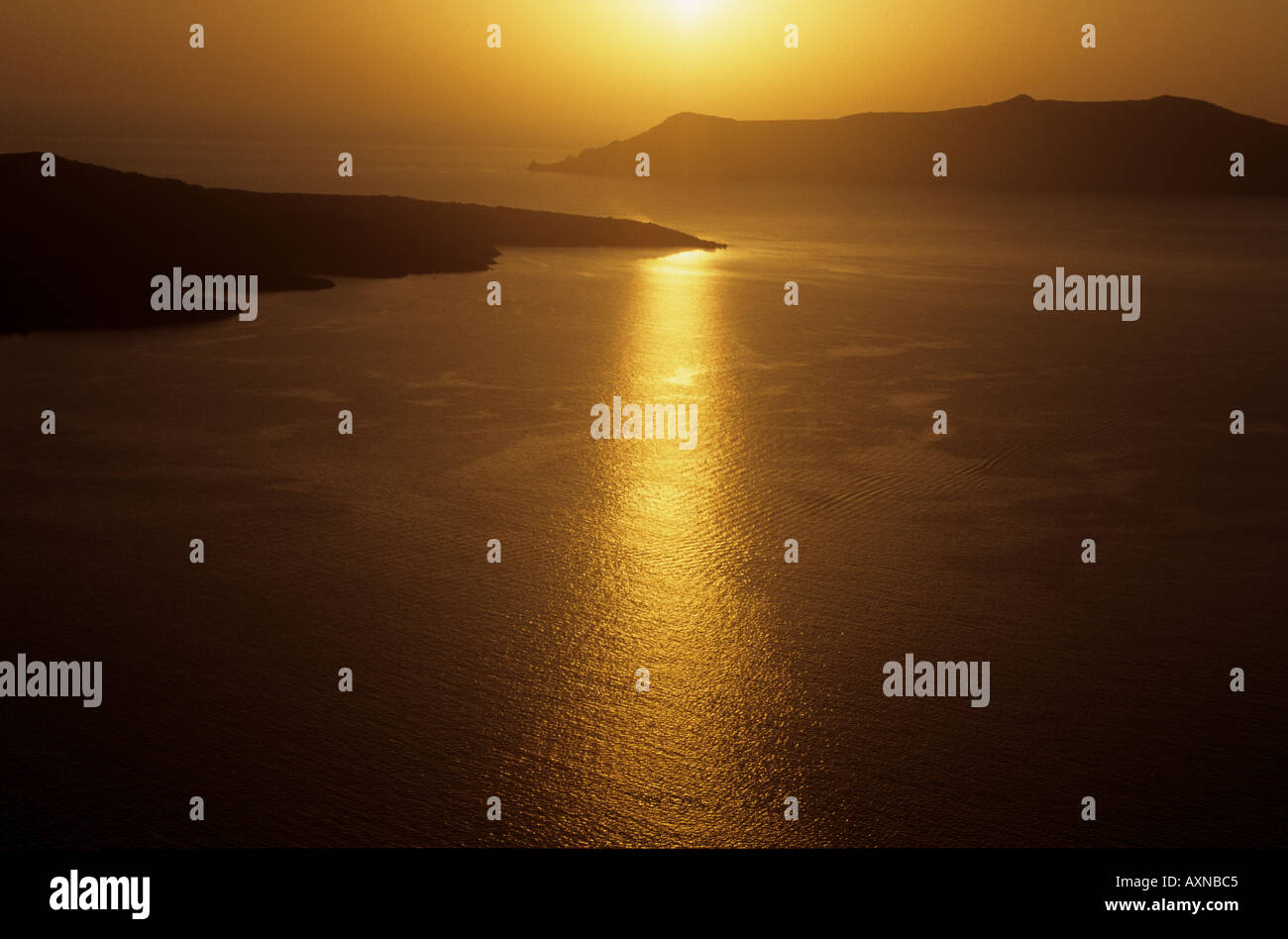 Sunset at Santorini from Thira town Santorini the Cyclades Greek Islands Greece Stock Photo